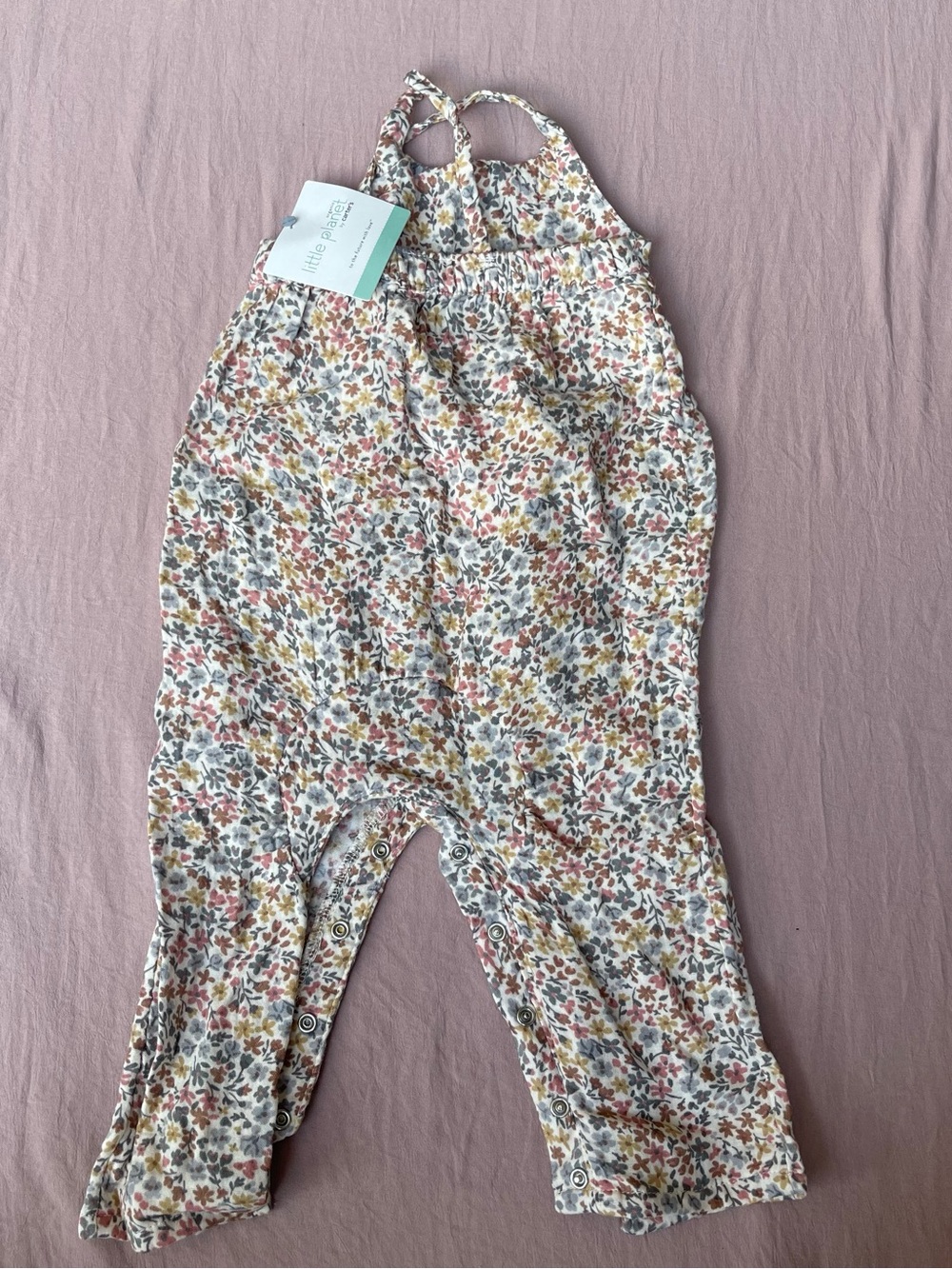 Girls' Mixed-Print Summer Dress (Blue Red Floral Stripe Cream) 12M - Picture 3 of 14